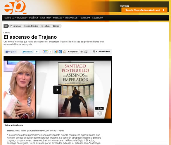 Susana Griso recomienda en Antena 3 TV "Los asesinos del emperador"